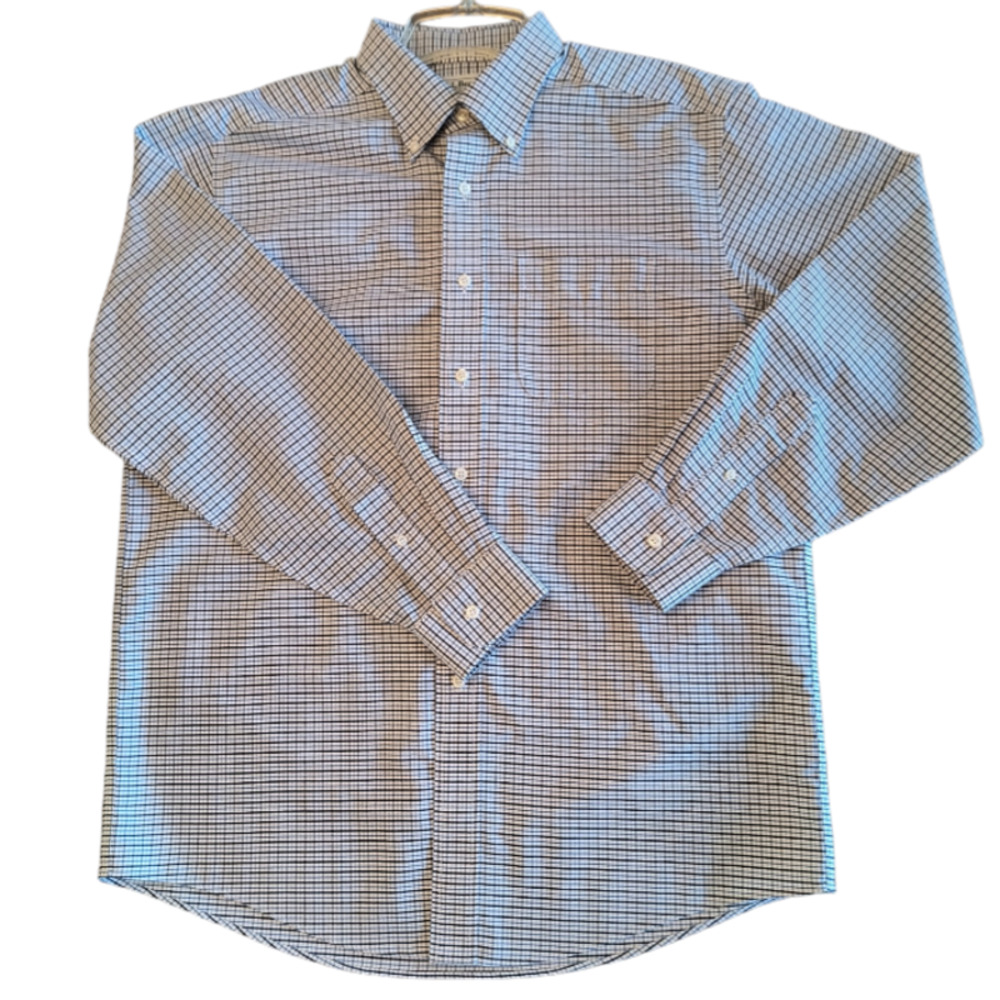 LL Bean Traditional Fit Button Shirt Men's SZ 16 Blue White Check Long Sleeve